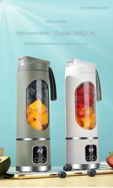 2-piece White and Purple 7.4V Portable Blender Smoothie Maker 450ml Wireless Rechargeable Juicer Cup with 12-Blade Stainless Steel Cutter, LED Digital Display, USB Charging Personal Blender for Travel Gym Office Home - Front View