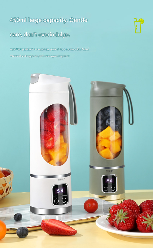 2-piece White and Purple 7.4V Portable Blender Smoothie Maker 450ml Wireless Rechargeable Juicer Cup with 12-Blade Stainless Steel Cutter, LED Digital Display, USB Charging Personal Blender for Travel Gym Office Home