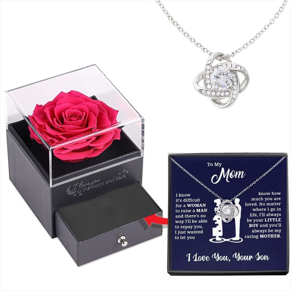 silvery white Necklace  Rose Box Set Eternal Star Three-Leaf Clover Necklace - Mother's Day Gift, Comes with Free Gift Box - Mother's Day Jewelry Gift