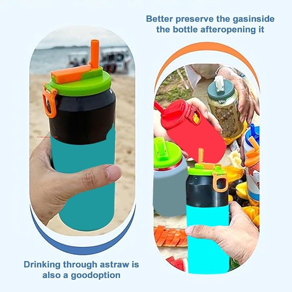 4-piece(Purple and Grey and Green and Blue) Reusable Soda Can Lid with Straw and Carrying Handle - Spill-Proof Plastic Can Cover for Standard 2.13 Inch Cans, Portable Beverage Protector with Flip-Top Design, BPA-Free Drink Can Converter for Outdoor Partie
