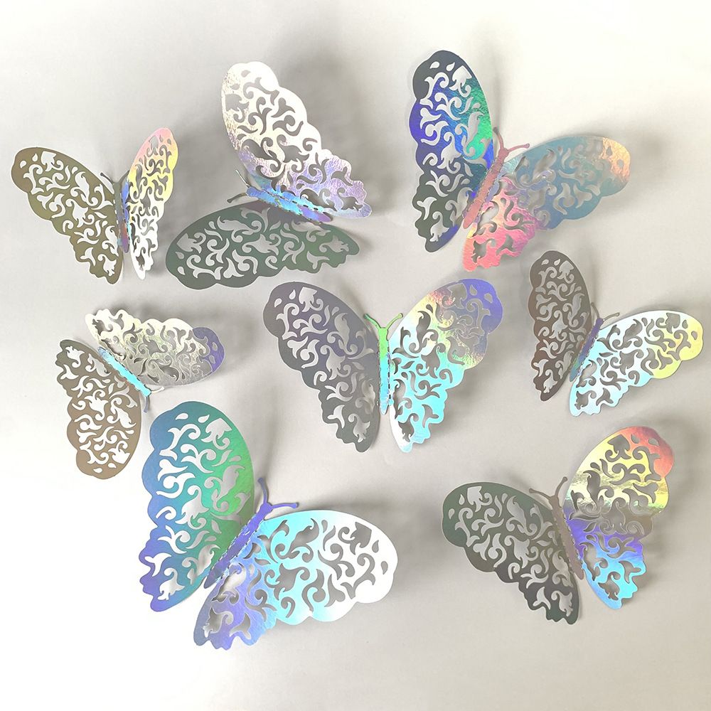 3D Butterfly Wall Stickers - Iridescent Silver Paper - 72pcs Set, Hollow Cut Design, Removable Decor for Home, Party, Wedding,Easy Peel and Stick-Style A