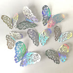 3D Butterfly Wall Stickers - Iridescent Silver Paper - 72pcs Set, Hollow Cut Design, Removable Decor for Home, Party, Wedding,Easy Peel and Stick-Style A