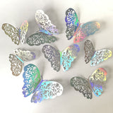 3D Butterfly Wall Stickers - Iridescent Silver Paper - 72pcs Set, Hollow Cut Design, Removable Decor for Home, Party, Wedding,Easy Peel and Stick-Style A