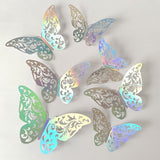 3D Butterfly Wall Stickers - Iridescent Silver Paper - 72pcs Set, Hollow Cut Design, Removable Decor for Home, Party, Wedding,Easy Peel and Stick-Style B