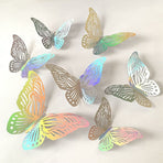 3D Butterfly Wall Stickers - Iridescent Silver Paper - 72pcs Set, Hollow Cut Design, Removable Decor for Home, Party, Wedding,Easy Peel and Stick-Style C