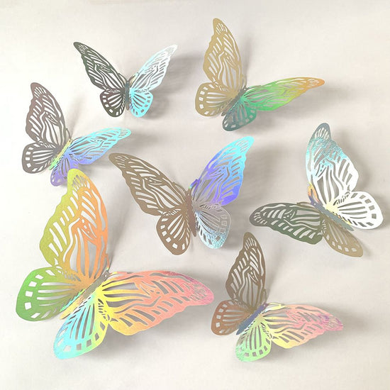 3D Butterfly Wall Stickers - Iridescent Silver Paper - 72pcs Set, Hollow Cut Design, Removable Decor for Home, Party, Wedding,Easy Peel and Stick-Style C