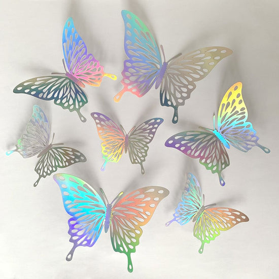 3D Butterfly Wall Stickers - Iridescent Silver Paper - 72pcs Set, Hollow Cut Design, Removable Decor for Home, Party, Wedding, Easy Peel and Stick-Style D