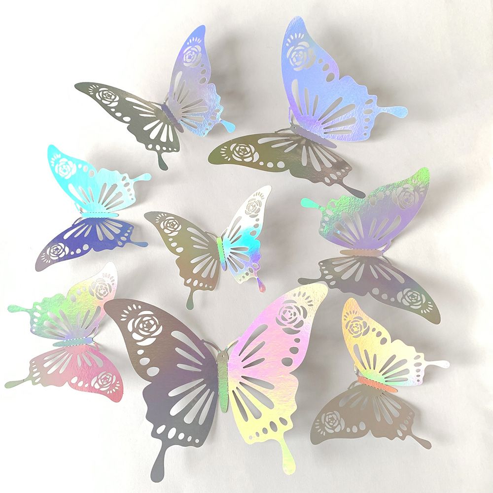 3D Butterfly Wall Stickers - Iridescent Silver Paper - 72pcs Set, Hollow Cut Design, Removable Decor for Home, Party, Wedding, Easy Peel and Stick-Style E