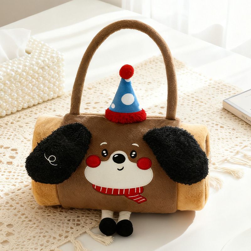 Brown Puppy 80*100cm Cartoon Hand-Carry Roll-Up Blanket - Plush Flannel Nap Blanket with Pillow Function, Portable Office & Travel Throw for Home, Car, and Sofa Use - Soft, Machine Washable, Multi-Scene Use