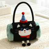 Black Cat 100*170cm Cartoon Hand-Carry Roll-Up Blanket - Plush Flannel Nap Blanket with Pillow Function, Portable Office & Travel Throw for Home, Car, and Sofa Use - Soft, Machine Washable, Multi-Scene Use
