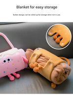 Brown 100*170cm Cartoon Hand-Carry Roll-Up Blanket - Plush Flannel Nap Blanket with Pillow Function, Portable Office & Travel Throw for Home, Car, and Sofa Use - Soft, Machine Washable, Multi-Scene Use