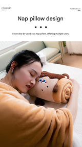 Orange 80*100cm Cartoon Hand-Carry Roll-Up Blanket - Plush Flannel Nap Blanket with Pillow Function, Portable Office & Travel Throw for Home, Car, and Sofa Use - Soft, Machine Washable, Multi-Scene Use - Low Angle