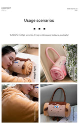 Pink 80*100cm Cartoon Hand-Carry Roll-Up Blanket - Plush Flannel Nap Blanket with Pillow Function, Portable Office & Travel Throw for Home, Car, and Sofa Use - Soft, Machine Washable, Multi-Scene Use - Extra Image