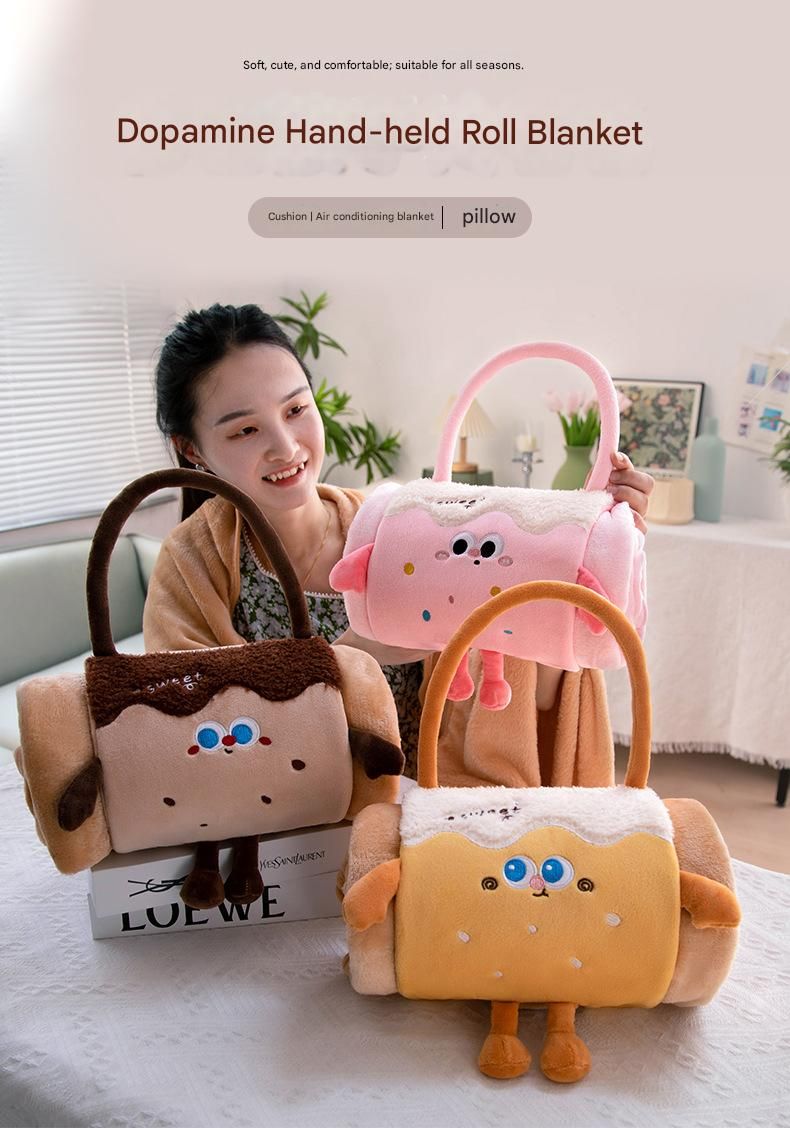 Pink 100*170cm Cartoon Hand-Carry Roll-Up Blanket - Plush Flannel Nap Blanket with Pillow Function, Portable Office & Travel Throw for Home, Car, and Sofa Use - Soft, Machine Washable, Multi-Scene Use