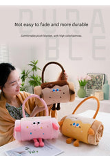 Pink 100*170cm Cartoon Hand-Carry Roll-Up Blanket - Plush Flannel Nap Blanket with Pillow Function, Portable Office & Travel Throw for Home, Car, and Sofa Use - Soft, Machine Washable, Multi-Scene Use - Rear View