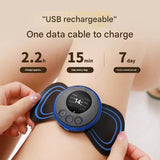7-pack  Black and Blue Mini  Massage Patch - Portable Smart Neck & Shoulder Massager with 8 Modes, 19 Intensity Levels, USB Rechargeable, PU & PET Material for Muscle Relief - Front View