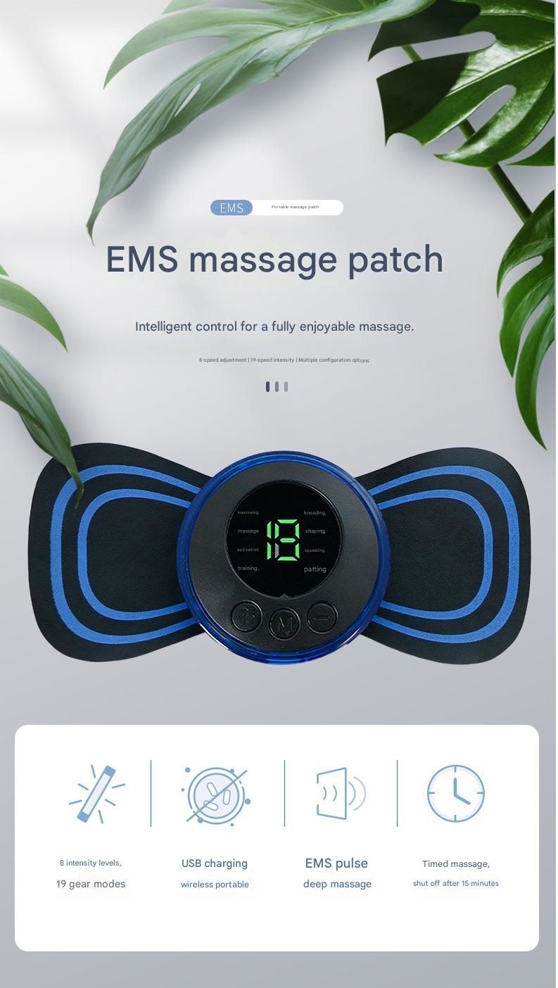 7-pack  Black and Blue Mini  Massage Patch - Portable Smart Neck & Shoulder Massager with 8 Modes, 19 Intensity Levels, USB Rechargeable, PU & PET Material for Muscle Relief