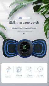 7-pack  Black and Blue Mini  Massage Patch - Portable Smart Neck & Shoulder Massager with 8 Modes, 19 Intensity Levels, USB Rechargeable, PU & PET Material for Muscle Relief