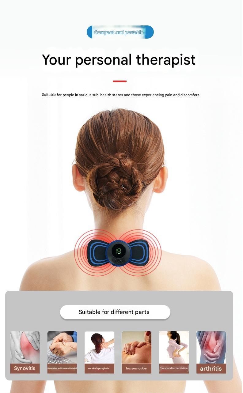 7-pack  Black and Blue Mini  Massage Patch - Portable Smart Neck & Shoulder Massager with 8 Modes, 19 Intensity Levels, USB Rechargeable, PU & PET Material for Muscle Relief