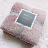 Pink 130*150cm Flannel Fleece Blanket - Quilted Diamond Pattern, Soft & Warm Polyester Throw for Office Nap, Sofa, Travel & Bed Use