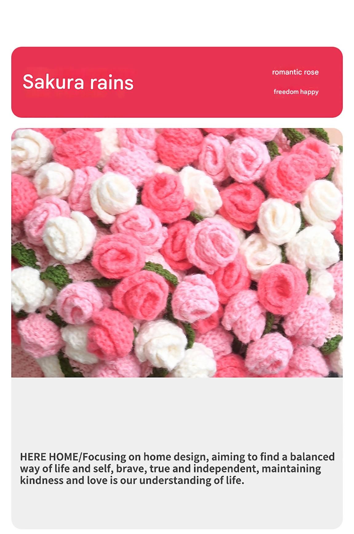Pink and White Diameter: 80 cm -33 Woven Flowers Handmade Rose Bouquet Knit Blanket - Soft Pink Acrylic Throw with 3D Crochet Flowers - Perfect Gift for Her, Birthday, Valentine's Day, Home Decor