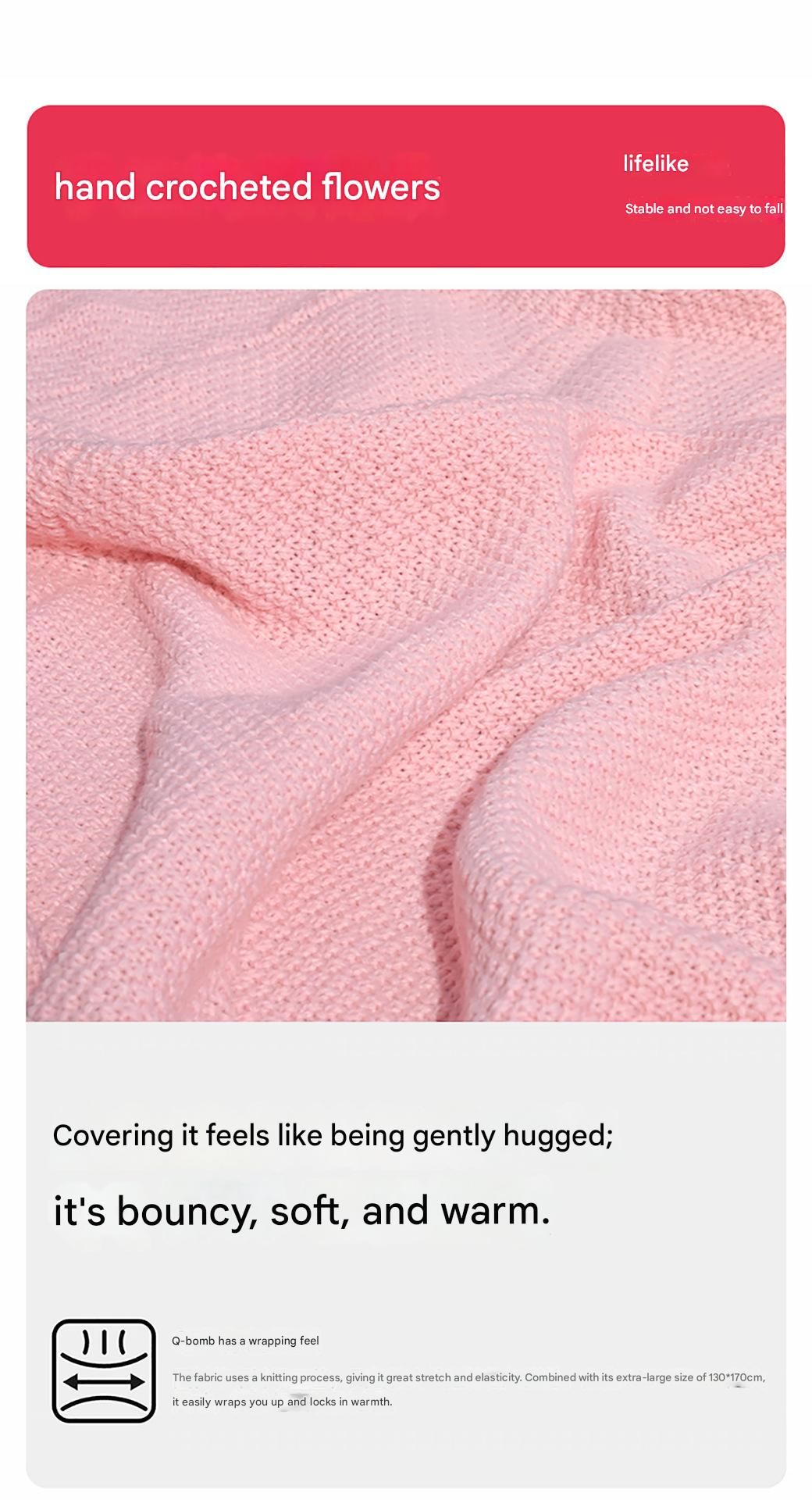 Pink and White Diameter: 80 cm -33 Woven Flowers Handmade Rose Bouquet Knit Blanket - Soft Pink Acrylic Throw with 3D Crochet Flowers - Perfect Gift for Her, Birthday, Valentine's Day, Home Decor