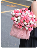 Pink and White Diameter: 160 cm -99 Woven Flowers Handmade Rose Bouquet Knit Blanket - Soft Pink Acrylic Throw with 3D Crochet Flowers - Perfect Gift for Her, Birthday, Valentine's Day, Home Decor