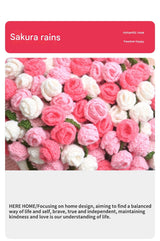 Pink and White Diameter: 160 cm -99 Woven Flowers Handmade Rose Bouquet Knit Blanket - Soft Pink Acrylic Throw with 3D Crochet Flowers - Perfect Gift for Her, Birthday, Valentine's Day, Home Decor - Side View