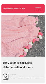 Pink and White Diameter: 160 cm -99 Woven Flowers Handmade Rose Bouquet Knit Blanket - Soft Pink Acrylic Throw with 3D Crochet Flowers - Perfect Gift for Her, Birthday, Valentine's Day, Home Decor