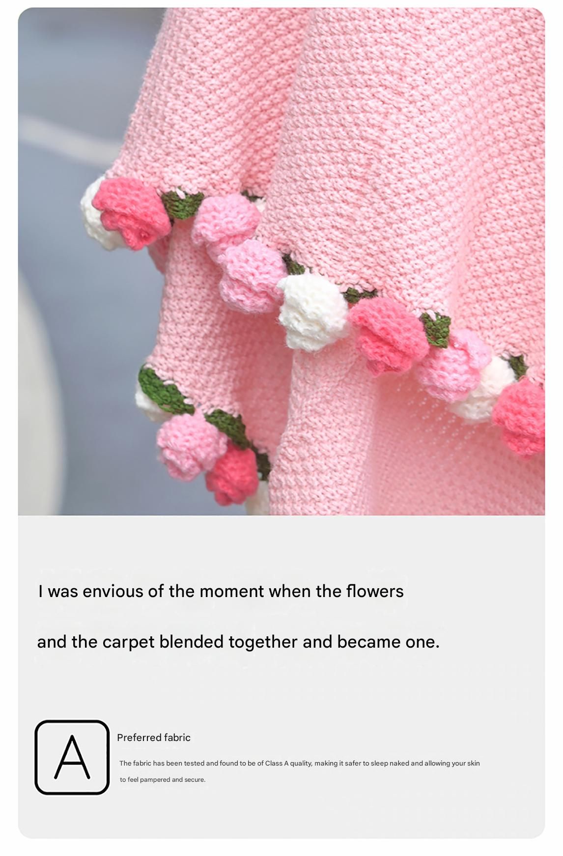Pink and White Diameter: 160 cm -99 Woven Flowers Handmade Rose Bouquet Knit Blanket - Soft Pink Acrylic Throw with 3D Crochet Flowers - Perfect Gift for Her, Birthday, Valentine's Day, Home Decor