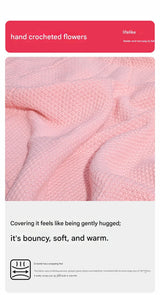 Pink and White Diameter: 160 cm -99 Woven Flowers Handmade Rose Bouquet Knit Blanket - Soft Pink Acrylic Throw with 3D Crochet Flowers - Perfect Gift for Her, Birthday, Valentine's Day, Home Decor