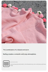 Pink and White Diameter: 160 cm -99 Woven Flowers Handmade Rose Bouquet Knit Blanket - Soft Pink Acrylic Throw with 3D Crochet Flowers - Perfect Gift for Her, Birthday, Valentine's Day, Home Decor - Close-Up Angle