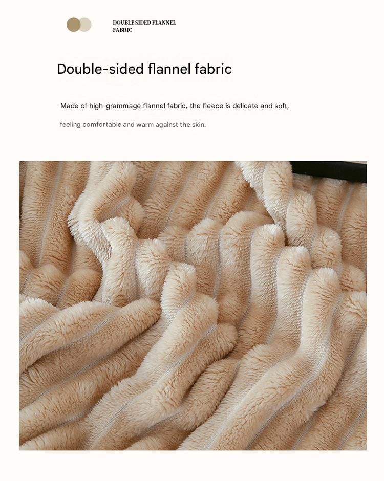 100*150cm Beige Solid Colour Flannel Throw Blanket - Thick Double-Sided Fleece with Ribbed Texture - Soft throw blanket& Lightweight for Sofa, Bed, Office Nap, Air-Conditioned Rooms - Durable, Machine Washable, Non-Shedding