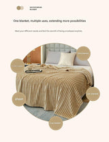 200*230cm Light Coffee Solid Colour Flannel Throw Blanket - Thick Double-Sided Fleece with Ribbed Texture - Soft throw blanket& Lightweight for Sofa, Bed, Office Nap, Air-Conditioned Rooms - Durable, Machine Washable, Non-Shedding - Extra Image