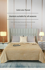 200*230cm Light tan Solid Colour Flannel Throw Blanket - Thick Double-Sided Fleece with Ribbed Texture - Soft throw blanket& Lightweight for Sofa, Bed, Office Nap, Air-Conditioned Rooms - Durable, Machine Washable, Non-Shedding - Front View