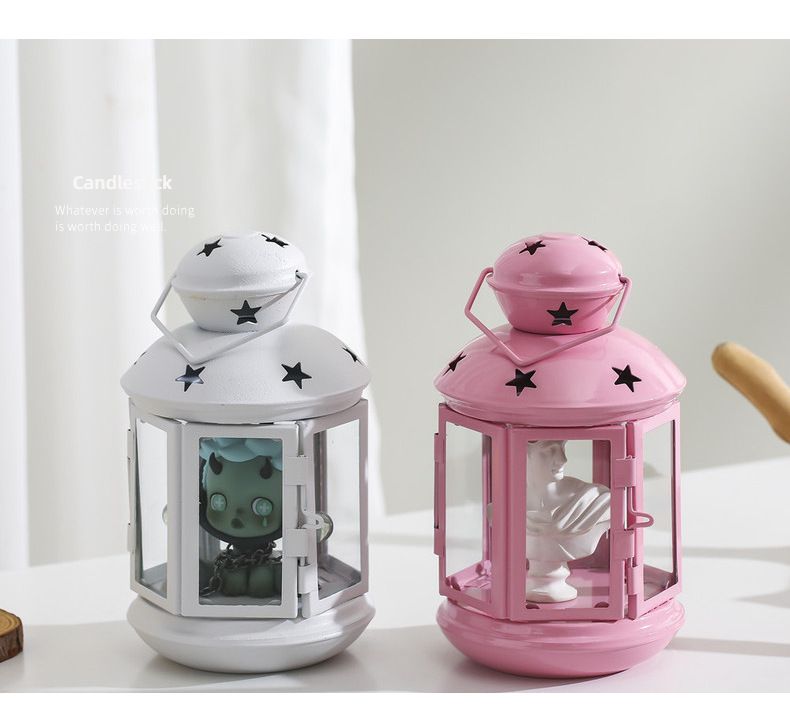 White European Style Star Cutout Metal Candle Lantern - Handcrafted Iron & Glass Decorative Lamp for Christmas, Home, Wedding, Party Easy to carry - Perfect for Living Room, Bedroom, Study