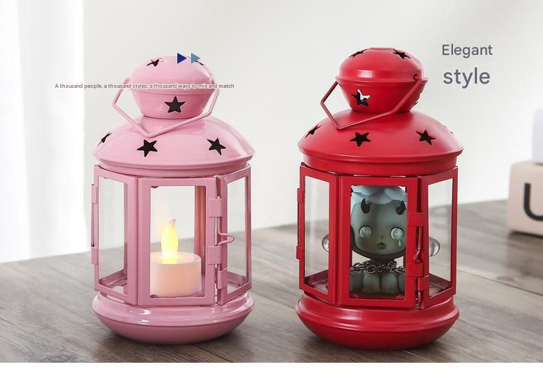White European Style Star Cutout Metal Candle Lantern - Handcrafted Iron & Glass Decorative Lamp for Christmas, Home, Wedding, Party Easy to carry - Perfect for Living Room, Bedroom, Study