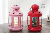 Red European Style Star Cutout Metal Candle Lantern - Handcrafted Iron & Glass Decorative Lamp for Christmas, Home, Wedding, Party Easy to carry - Perfect for Living Room, Bedroom, Study - Rear View