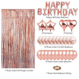 Black and White Premium Foil Balloon Party Kit – Happy Birthday Banner, 2 Star & 2 Heart Foil Balloons, 10 Confetti + 10 Pearl Latex Balloons, 2m Fringe Curtain & 10m Ribbon – Elegant, Easy Setup for Birthdays & Celebrations - Front View