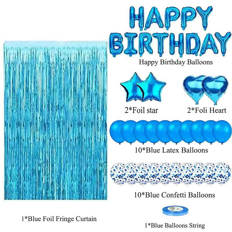 Black and White Premium Foil Balloon Party Kit – Happy Birthday Banner, 2 Star & 2 Heart Foil Balloons, 10 Confetti + 10 Pearl Latex Balloons, 2m Fringe Curtain & 10m Ribbon – Elegant, Easy Setup for Birthdays & Celebrations