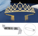 2-piece Golden and Silvery Birthday Girl Tiara and Sash Set - Elegant Rhinestone Alloy Crown with , Glitter 