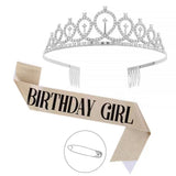 2-piece Silvery and Golden Birthday Girl Tiara and Sash Set - Elegant Rhinestone Alloy Crown with , Glitter 