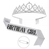 2-piece Silvery Birthday Girl Tiara and Sash Set - Elegant Rhinestone Alloy Crown with , Glitter 