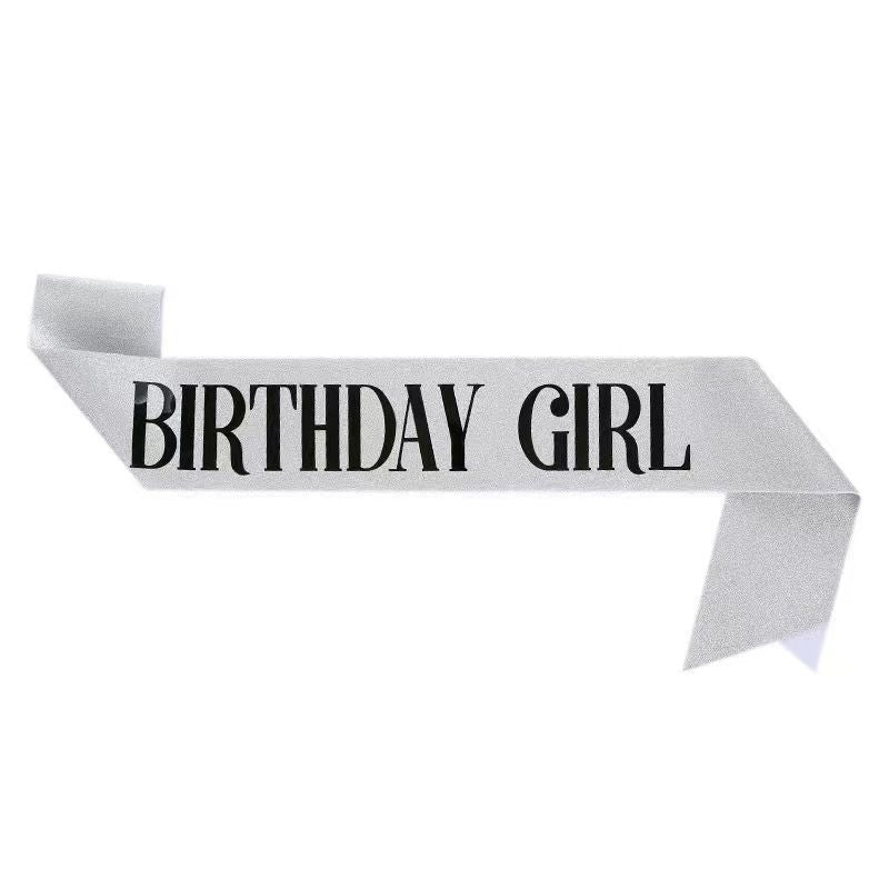 2-piece Silvery Birthday Girl Tiara and Sash Set - Elegant Rhinestone Alloy Crown with , Glitter "BIRTHDAY GIRL" Sash & Safety Pin - Perfect Princess Party Accessory for Women and Girls