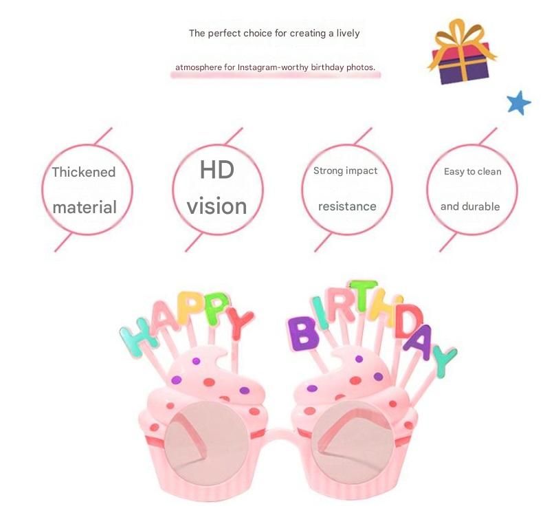 White Novelty Birthday Glasses - Fun Cake Design Party Props - Durable Plastic, Comfortable Fit, Unisex - Perfect for Birthday Celebrations and Photo Booths