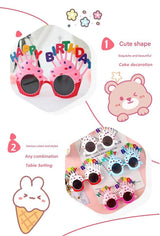 White Novelty Birthday Glasses - Fun Cake Design Party Props - Durable Plastic, Comfortable Fit, Unisex - Perfect for Birthday Celebrations and Photo Booths - Top-Down View