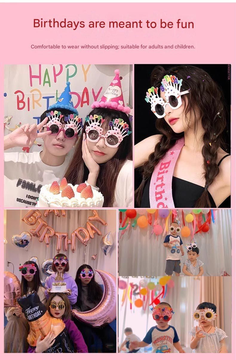 Pink Novelty Birthday Glasses - Fun Cake Design Party Props - Durable Plastic, Comfortable Fit, Unisex - Perfect for Birthday Celebrations and Photo Booths