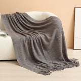 Dark grey Elegant Openwork Knitted Throw Blanket with Tassels - 130x230cm Large Decorative Soft Sofa Blanket for Living Room & Bedroom - Breathable Cozy Cover for Travel & Office Nap
