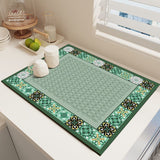 Diatom Mud Kitchen Counter Mat - Quick Dry Absorbent Non-Slip Draining Pad for Sink Benchtop 50cm x 80cm(Moss-covered stone steps)