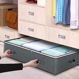 Black Under Bed Storage Bag - Foldable Underbed Organiser with Clear Window and Handles for Blankets Clothes - Front View